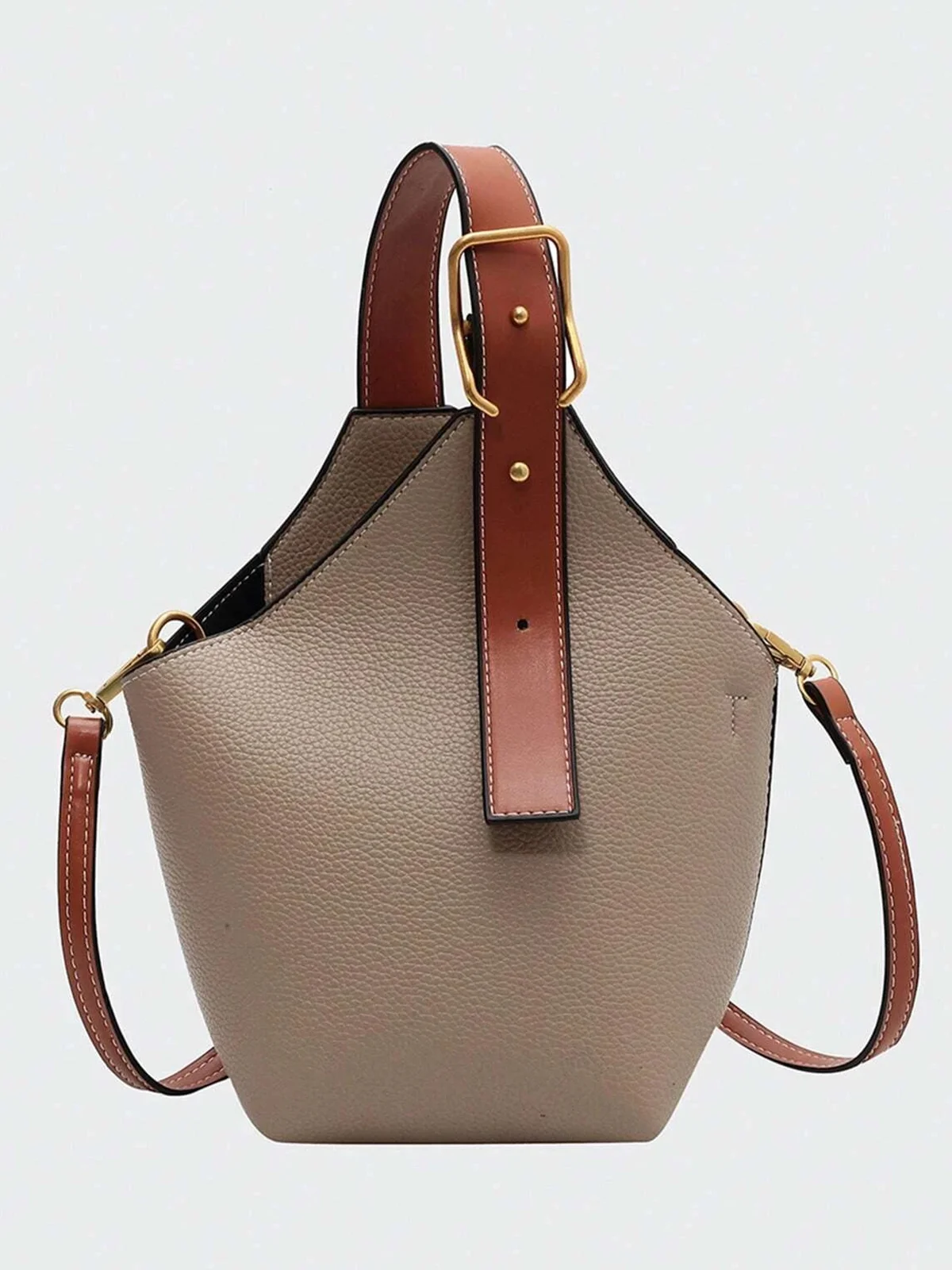 Color-block Bucket Handbag Irregular Design Crossbody Bag