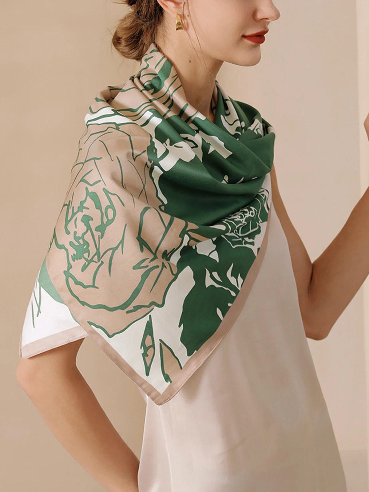 Elegant Color-block Floral Imitation Silk Scarf