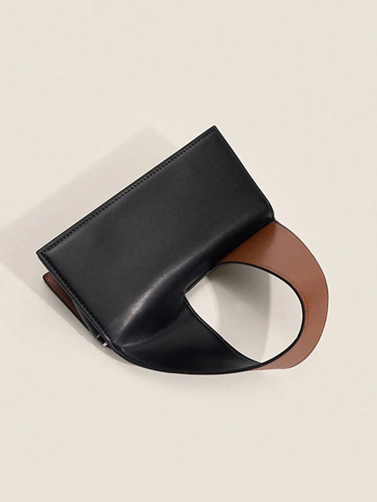 Block-color Twist Handle Square Flap Cover Handbag with Crossbody Strap