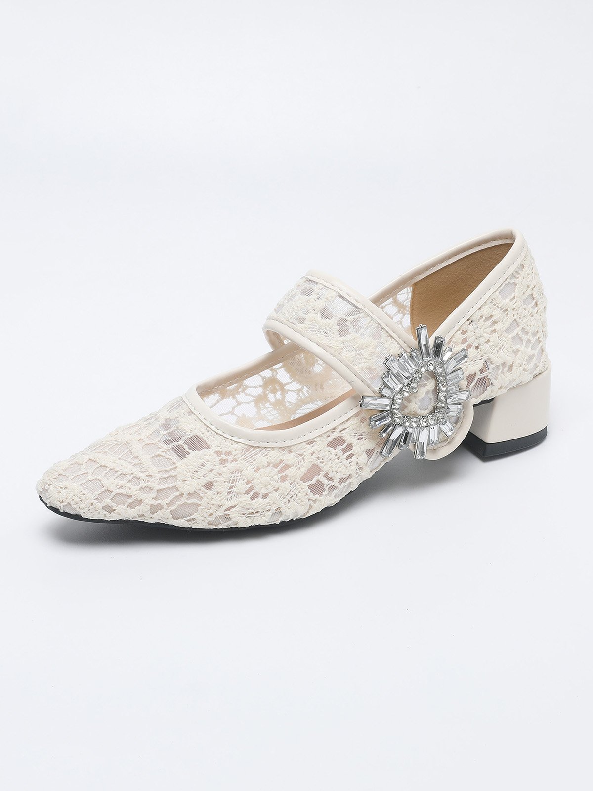 Elegant Floral Lace Rhinestone Velcro Mary Jane Shoes