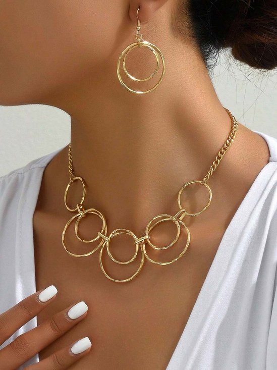 2pcs/set Fashionable Round Pendant Necklace And Earrings