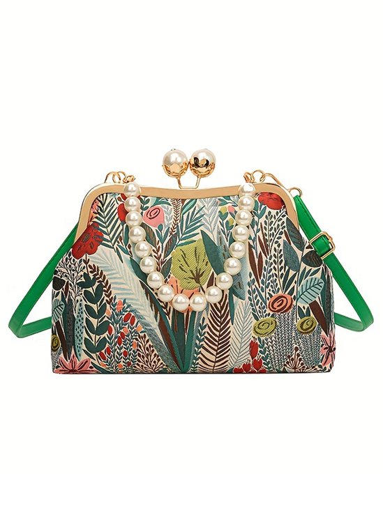 Elegant Imitation Pearl Beaded Handbag Floral Clutch Bag with Detachable Crossbody Strap