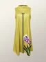 Loose High Elasticity Stand Collar Urban Sleeveless Floral Skirt Dress