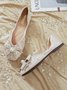 Sparkling Rhinestone Bowknot Elegant Imitation Pearl Flat Heel Square Toe Shallow Shoes