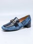 Fashionable Denim Paneled Color-block Square Toe Loafers