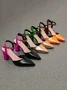 Color-block Croc-embossed Chunky Heel Ankle Strap Pumps