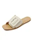 Irregular Buckle Leather Square Toe Slide Sandals