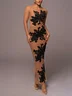 Elegant Floral Tight Long Sleeve Maxi Dress With No Belt
